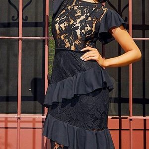 Long black lace dress